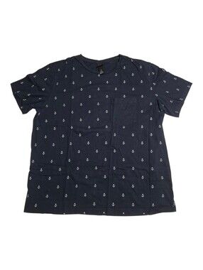 H&M Men's Size XL Navy Blue Cotton Anchor Print Pocket Crew Neck T-Shirt